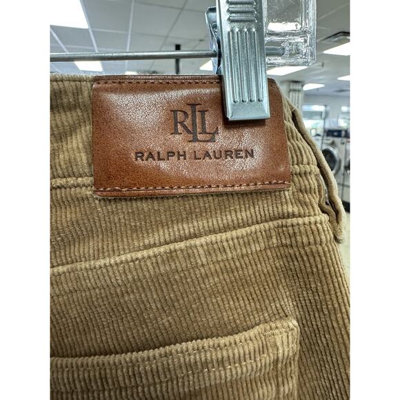 Lauren Ralph Black Label Navy Brown Corduroy 14 Trousers Pants Flat Straight - Picture 5 of 6